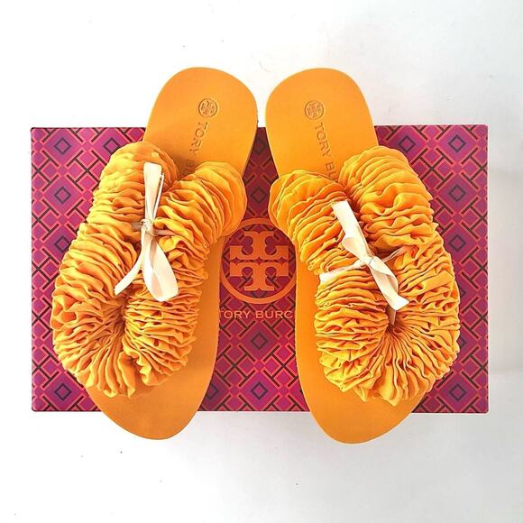 NIB Tory Burch Yo Yo Squash Orange Flip Flops Women’s 7 Sandals - Picture 1 of 5